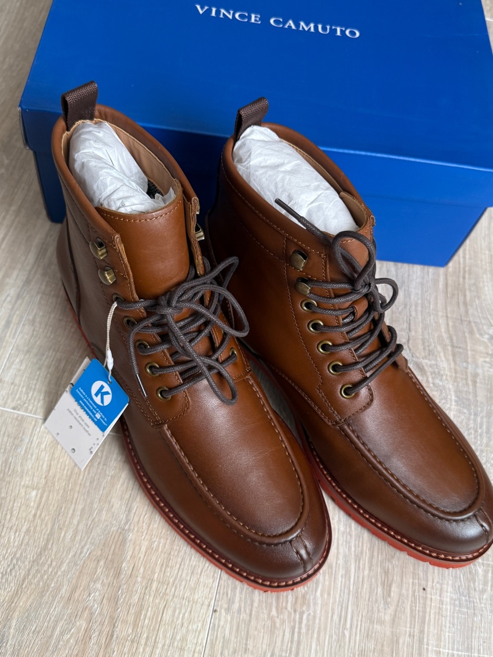 Vince Camuto Men's Cognac Brown Leather Chukka Lace-Up Boots size 9M